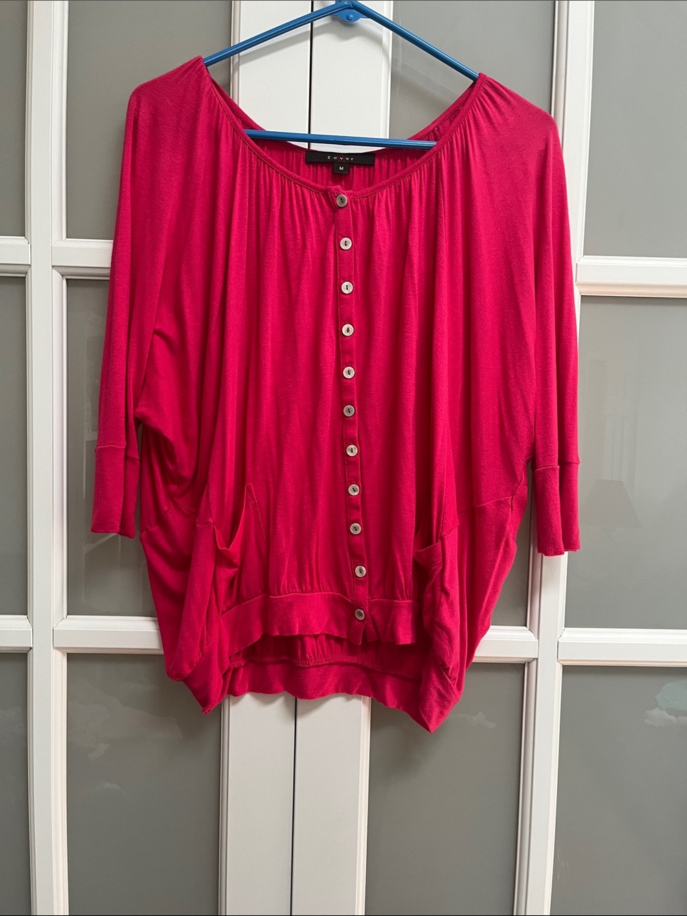 Fever Women's Bright Pink Button-Front Dolman Top